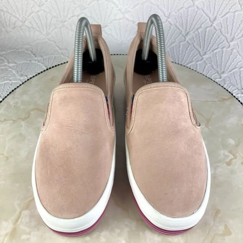 Sperry Shoes Womens 7 Pink Stripes Suede Crest Twin Gore Boat Platform Loafers - Picture 4 of 12